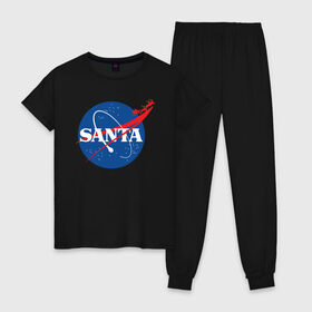 Женская пижама хлопок с принтом SANTA \ NASA. , 100% хлопок | брюки и футболка прямого кроя, без карманов, на брюках мягкая резинка на поясе и по низу штанин | Тематика изображения на принте: 