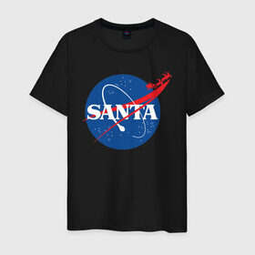 Мужская футболка хлопок с принтом SANTA \ NASA. , 100% хлопок | прямой крой, круглый вырез горловины, длина до линии бедер, слегка спущенное плечо. | Тематика изображения на принте: 