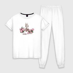 Женская пижама хлопок с принтом Thumper , 100% хлопок | брюки и футболка прямого кроя, без карманов, на брюках мягкая резинка на поясе и по низу штанин | bambi | disney | thumper | vdkimel | бэмби | дисней