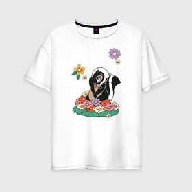 Женская футболка хлопок Oversize с принтом Flower , 100% хлопок | свободный крой, круглый ворот, спущенный рукав, длина до линии бедер
 | bambi | disney | flower | vdkimel | бэмби | дисней