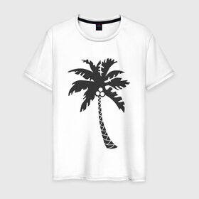 Мужская футболка хлопок с принтом Пальма , 100% хлопок | прямой крой, круглый вырез горловины, длина до линии бедер, слегка спущенное плечо. | palm | дерево | жаркие страны | кокосы | море | отдых | черно белый | черный | экзотика