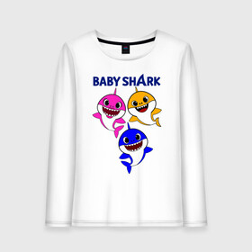 Женский лонгслив хлопок с принтом Baby Shark , 100% хлопок |  | baby | baby shark | shark | акула | анимация | бэби | бэби шарк | дети | мультфильм | песня | ребенок | шарк