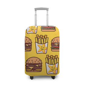 Чехол для чемодана 3D с принтом фастфуд , 86% полиэфир, 14% спандекс | двустороннее нанесение принта, прорези для ручек и колес | гамбургер | еда | картошка фри | фастфуд