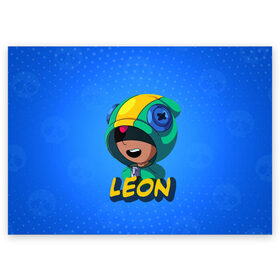 Поздравительная открытка с принтом BRAWL STARS LEON , 100% бумага | плотность бумаги 280 г/м2, матовая, на обратной стороне линовка и место для марки
 | brawl stars | games | leon | бравл старс | бравл старс амбер | браул старс | игры | легендарный бравлер | леон