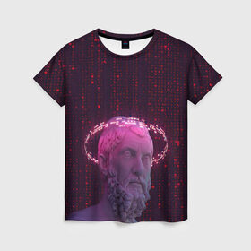 Женская футболка 3D с принтом Мудрец , 100% полиэфир ( синтетическое хлопкоподобное полотно) | прямой крой, круглый вырез горловины, длина до линии бедер | киберпанк | мудрец | неон | скульптура