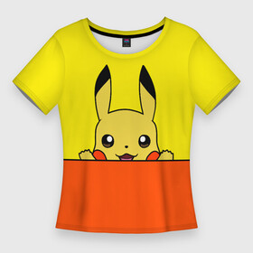 Женская футболка 3D Slim с принтом Пикачу ,  |  | baby | cartoon | emoji | happy | kawaii | pika pika | pikachu | pokemon go | team | глаз | детям | зайчик | иви | кавайный | кролик | малыш | мордочка | мультяшный | персонажи аниме | пика пика | пикачу | покемоны | улыбка | ушки | эмоции | 