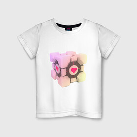 Детская футболка хлопок с принтом Companion Cube , 100% хлопок | круглый вырез горловины, полуприлегающий силуэт, длина до линии бедер | Тематика изображения на принте: companion cube | cube | heart | portal | portal 2 | компаньон куб | куб | сердечко | сердце