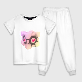 Детская пижама хлопок с принтом Companion Cube , 100% хлопок |  брюки и футболка прямого кроя, без карманов, на брюках мягкая резинка на поясе и по низу штанин
 | companion cube | cube | heart | portal | portal 2 | компаньон куб | куб | сердечко | сердце