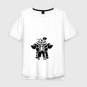 Мужская футболка хлопок Oversize с принтом Understale - Sans , 100% хлопок | свободный крой, круглый ворот, “спинка” длиннее передней части | Тематика изображения на принте: sans | undertale | андертейл | игровое | санс | скелет | скелетон