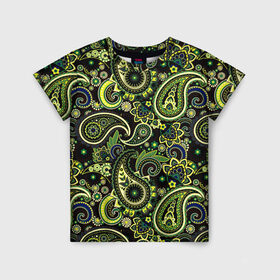 Детская футболка 3D с принтом Молекулярный рисунок , 100% гипоаллергенный полиэфир | прямой крой, круглый вырез горловины, длина до линии бедер, чуть спущенное плечо, ткань немного тянется | арт | биология | жёлтый | зелёный | молекула | рисунок | синий | чёрный