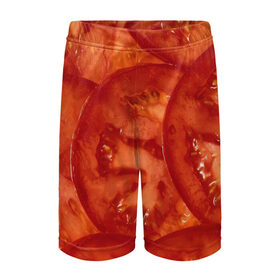 Детские спортивные шорты 3D с принтом Помидорки ,  100% полиэстер
 | пояс оформлен широкой мягкой резинкой, ткань тянется
 | Тематика изображения на принте: арт | еда | лето | овощ | овощи | помидор | помидорки | помидоры | рисунок | томат | томаты
