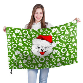Флаг 3D с принтом Веселый Щенок Санта , 100% полиэстер | плотность ткани — 95 г/м2, размер — 67 х 109 см. Принт наносится с одной стороны | 