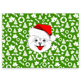 Поздравительная открытка с принтом Веселый Щенок Санта , 100% бумага | плотность бумаги 280 г/м2, матовая, на обратной стороне линовка и место для марки
 | 