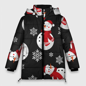 Женская зимняя куртка 3D с принтом новогодний снеговик , верх — 100% полиэстер; подкладка — 100% полиэстер; утеплитель — 100% полиэстер | длина ниже бедра, силуэт Оверсайз. Есть воротник-стойка, отстегивающийся капюшон и ветрозащитная планка. 

Боковые карманы с листочкой на кнопках и внутренний карман на молнии | новый год | рождество | снеговик | снежинки