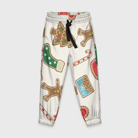 Детские брюки 3D с принтом рождественские пряники , 100% полиэстер | манжеты по низу, эластичный пояс регулируется шнурком, по бокам два кармана без застежек, внутренняя часть кармана из мелкой сетки | 