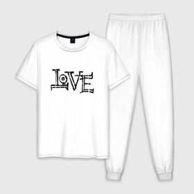 Мужская пижама хлопок с принтом Love , 100% хлопок | брюки и футболка прямого кроя, без карманов, на брюках мягкая резинка на поясе и по низу штанин
 | love | граффити | иностранные | любовь | надпись | прикольные | слово | текст