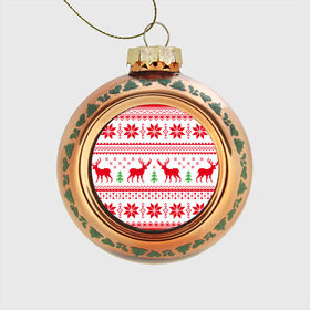 Стеклянный ёлочный шар с принтом Новогодний узор с оленем , Стекло | Диаметр: 80 мм | Тематика изображения на принте: 
