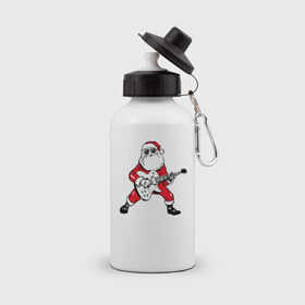 Бутылка спортивная с принтом Дед Мороз Рокер , металл | емкость — 500 мл, в комплекте две пластиковые крышки и карабин для крепления | Тематика изображения на принте: 