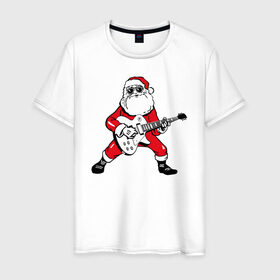 Мужская футболка хлопок с принтом Дед Мороз Рокер , 100% хлопок | прямой крой, круглый вырез горловины, длина до линии бедер, слегка спущенное плечо. | Тематика изображения на принте: 