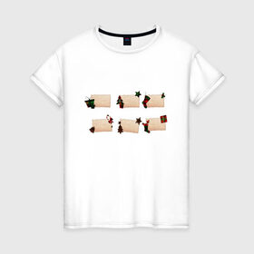Женская футболка хлопок с принтом Этикетки Рождественские , 100% хлопок | прямой крой, круглый вырез горловины, длина до линии бедер, слегка спущенное плечо | 