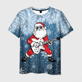 Мужская футболка 3D с принтом Дед Мороз Рокер , 100% полиэфир | прямой крой, круглый вырез горловины, длина до линии бедер | Тематика изображения на принте: гитара | гитарист | год | дед | зима | зимний | клаус | метал | металл | мороз | музыка | музыкант | новый | рождество | рок | рокер | санта