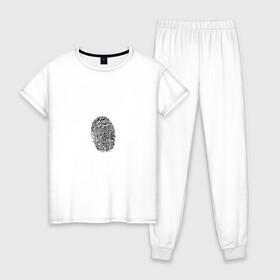 Женская пижама хлопок с принтом fingerprint , 100% хлопок | брюки и футболка прямого кроя, без карманов, на брюках мягкая резинка на поясе и по низу штанин | Тематика изображения на принте: fingerprint | отпечаток | отпечаток пальца | палец | след пальца