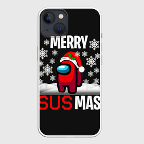 Чехол для iPhone 13 с принтом Merry Sus Mas ,  |  | 2021 | among us | impostor | space mafia | sus.puffballs united | амонг ас | глитч | е | игра | импостор | инопланетянunicorn | инопланетяне | инопланетянин | маска | надпись | новогодний амонг ас | с новым годом | самозванец