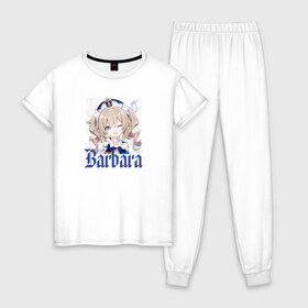 Женская пижама хлопок с принтом Barbara , 100% хлопок | брюки и футболка прямого кроя, без карманов, на брюках мягкая резинка на поясе и по низу штанин | anime | genshin impact | genshin impact аниме | sucrose | wifu | аниме | вайфу | геншн импакт