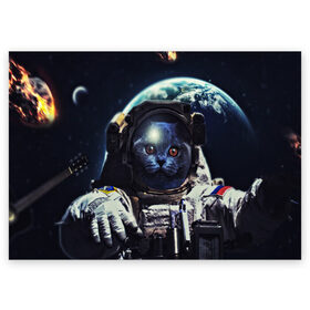 Поздравительная открытка с принтом Кот Космонавт , 100% бумага | плотность бумаги 280 г/м2, матовая, на обратной стороне линовка и место для марки
 | Тематика изображения на принте: cosmonavt | galaxy | nebula | space | star | абстракция | астронавт | вселенная | галактика | звезда | звезды | космический | космонавт | планеты | скафандр