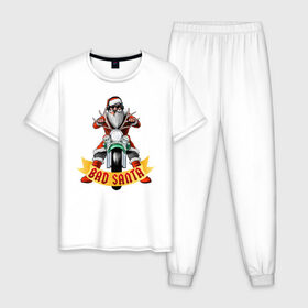 Мужская пижама хлопок с принтом Bad Santa Biker , 100% хлопок | брюки и футболка прямого кроя, без карманов, на брюках мягкая резинка на поясе и по низу штанин
 | 