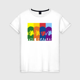 Женская футболка хлопок с принтом The Beatles , 100% хлопок | прямой крой, круглый вырез горловины, длина до линии бедер, слегка спущенное плечо | битлз | история | легенда | меломану | музыка | рок н ролл