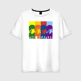 Женская футболка хлопок Oversize с принтом The Beatles , 100% хлопок | свободный крой, круглый ворот, спущенный рукав, длина до линии бедер
 | битлз | история | легенда | меломану | музыка | рок н ролл