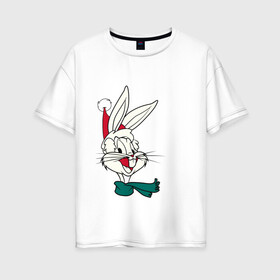 Женская футболка хлопок Oversize с принтом Bugs Bunny , 100% хлопок | свободный крой, круглый ворот, спущенный рукав, длина до линии бедер
 | looney tunes | warner bros | багз банни | безумные мелодии | веселые мелодии | ворнер | луни тюнз | луни тюнс | мультяшки | новый год