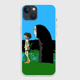 Чехол для iPhone 13 с принтом Тихиро гуляет с Каонаси ,  |  | haku | hayao miyazaki | no face | spirited away | аниме персонажи | безликий | безликий бог | божество | девочка | каонаси | мультяшный | небо | пейзаж | призрак | природа | река | речной дух | тихиро | фэнтези | хаку