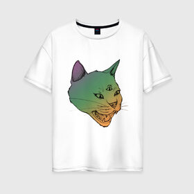 Женская футболка хлопок Oversize с принтом Трёхглазый кот , 100% хлопок | свободный крой, круглый ворот, спущенный рукав, длина до линии бедер
 | арт | глаз | градиент | кот | кошка | рисунок | трёхглазый