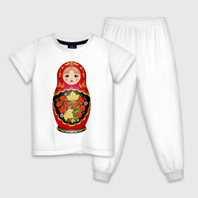 Детская пижама хлопок с принтом Матрешка Снегурка Хохлома , 100% хлопок |  брюки и футболка прямого кроя, без карманов, на брюках мягкая резинка на поясе и по низу штанин
 | Тематика изображения на принте: 