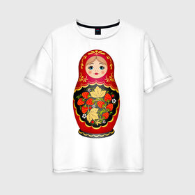 Женская футболка хлопок Oversize с принтом Матрешка Снегурка Хохлома , 100% хлопок | свободный крой, круглый ворот, спущенный рукав, длина до линии бедер
 | 