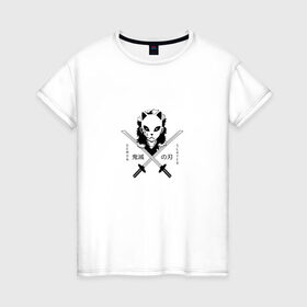 Женская футболка хлопок с принтом Demon Slayer , 100% хлопок | прямой крой, круглый вырез горловины, длина до линии бедер, слегка спущенное плечо | 