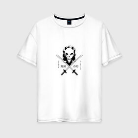 Женская футболка хлопок Oversize с принтом Demon Slayer , 100% хлопок | свободный крой, круглый ворот, спущенный рукав, длина до линии бедер
 | 
