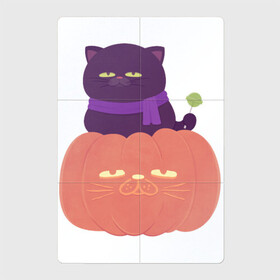 Магнитный плакат 2Х3 с принтом Хеллоуиновский кот , Полимерный материал с магнитным слоем | 6 деталей размером 9*9 см | арт | ведьма | кот | кошка | рисунок | сладость чупа чупс | тыква | хеллоуин | хэллоуин | чёрная кошка | чёрный кот | шарф