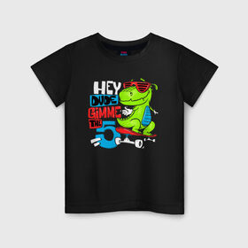 Детская футболка хлопок с принтом Dino hipster , 100% хлопок | круглый вырез горловины, полуприлегающий силуэт, длина до линии бедер | Тематика изображения на принте: cool | dinisaur | dude | hype | muzzle | skateboard | динозавр | круто | очки | скейтборд | хайп | чувак
