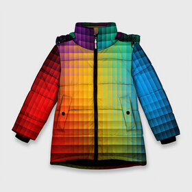 Зимняя куртка для девочек 3D с принтом Разноцветные пиксели , ткань верха — 100% полиэстер; подклад — 100% полиэстер, утеплитель — 100% полиэстер. | длина ниже бедра, удлиненная спинка, воротник стойка и отстегивающийся капюшон. Есть боковые карманы с листочкой на кнопках, утяжки по низу изделия и внутренний карман на молнии. 

Предусмотрены светоотражающий принт на спинке, радужный светоотражающий элемент на пуллере молнии и на резинке для утяжки. | 