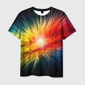 Мужская футболка 3D с принтом Взрыв красок , 100% полиэфир | прямой крой, круглый вырез горловины, длина до линии бедер | 