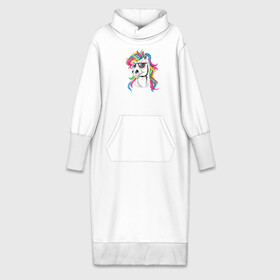 Платье удлиненное хлопок с принтом Unicorn hipster ,  |  | color | cool | eyes | fashion | hipster | horn | hype | mane | muzzle | unicorn | глаза | грива | единорог | круто | мода | очки | рог | хайп | хипстер | цвет