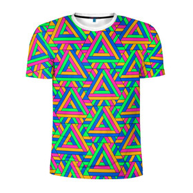 Мужская футболка 3D спортивная с принтом РАЗНОЦВЕТНЫЕ ТРЕУГОЛЬНИКИ , 100% полиэстер с улучшенными характеристиками | приталенный силуэт, круглая горловина, широкие плечи, сужается к линии бедра | геометрия | паттерн | радуга | разноцветные | соты | текстуры | треугольники | узор | яркие