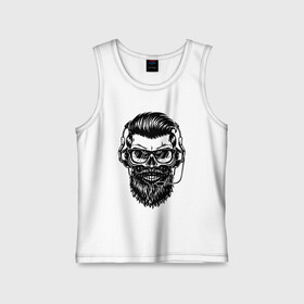 Детская майка хлопок с принтом Hipster оператор ,  |  | beard | cool | fashion | grin | hairstyle | headphones | hipster | hype | jaw | microphone | moustache | orbits | skull | teeth | борода | глазницы | зубы | круто | микрофон | мода | наушники | оскал | очки | пасть | причёска | ус