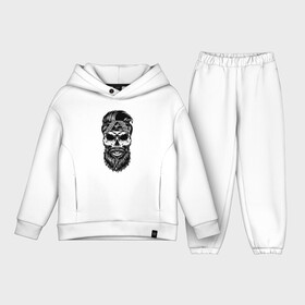 Детский костюм хлопок Oversize с принтом Hipster 2022 dude ,  |  | bandana | beard | cool | dude | fashion | hipster | hype | moustache | orbits | skull | teeth | бандана | борода | глазницы | зубы | крутo | мода | усы | хайп | череп | чувак