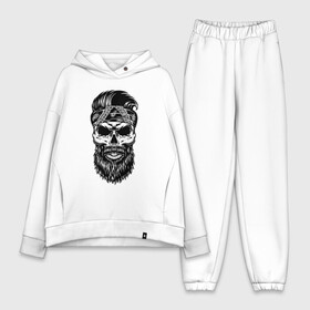 Женский костюм хлопок Oversize с принтом Hipster 2022 dude ,  |  | bandana | beard | cool | dude | fashion | hipster | hype | moustache | orbits | skull | teeth | бандана | борода | глазницы | зубы | крутo | мода | усы | хайп | череп | чувак