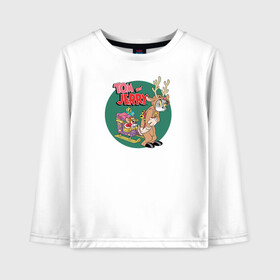 Детский лонгслив хлопок с принтом Tom and Jerry , 100% хлопок | круглый вырез горловины, полуприлегающий силуэт, длина до линии бедер | tom and jerry | vdkimel | warner bros | новый год | олень | подарки | сани | санта клаус | том и джерри