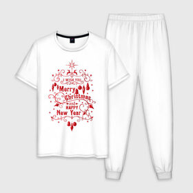 Мужская пижама хлопок с принтом Merry Christmas #1 , 100% хлопок | брюки и футболка прямого кроя, без карманов, на брюках мягкая резинка на поясе и по низу штанин
 | 